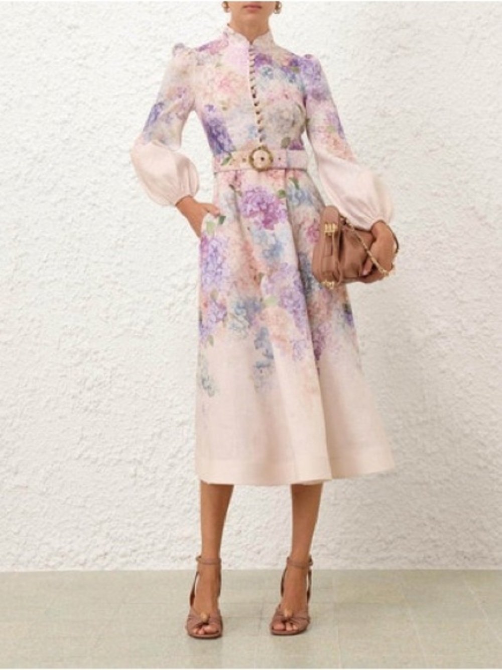 Zimmermann Pastel Floral Midi Dress in Pink and Purple